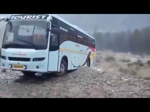 Manali heavy rains — Volvo bus taken by river Beas