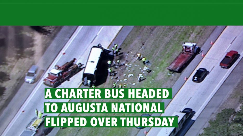 Masters tour bus flips, driver charged with DUI