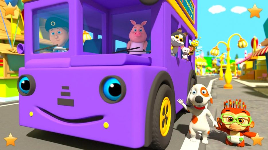 Purple Wheels On The Bus | Kindergarten Nursery Rhymes & Songs for Kids